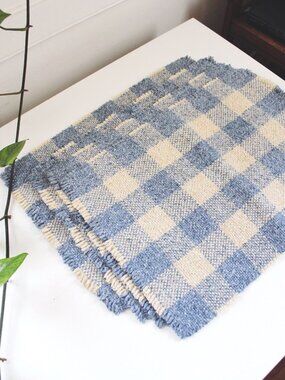 Vintage Blue Cream Woven Checkerboard Gingham Placemats Set Of 4 Cottagecore